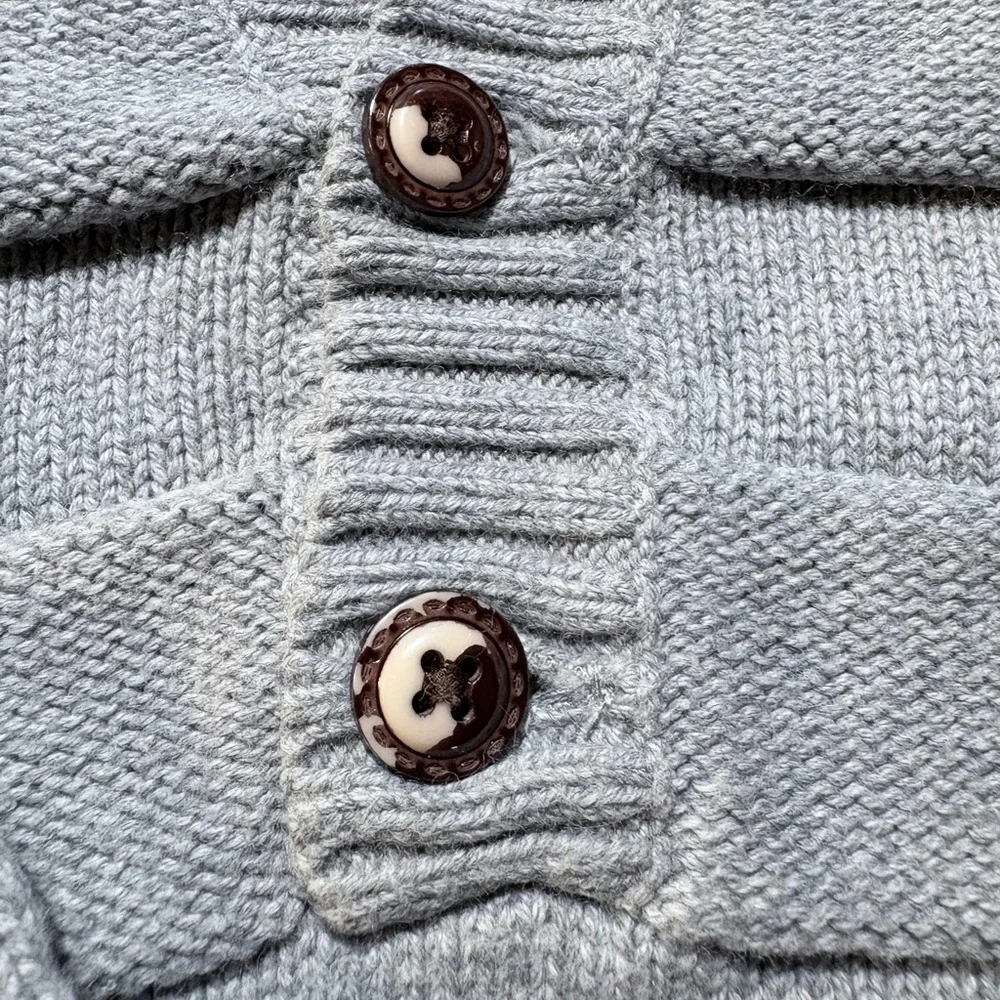 Janie and Jack Boys Textured Henley Sweater Gray Preppy Knit 12-18 Months💚